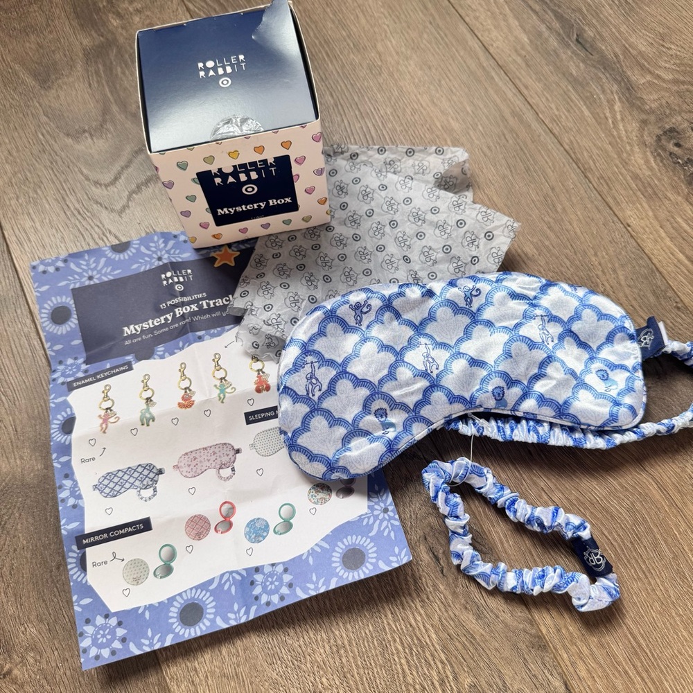 Roller Rabbit x target mystery box!!!! Blue sleeping mask and scrunchie